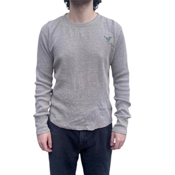 AMERICAN EAGLE Y2K Shirt Mens Size XL Gray Thermal Long Sleeve Vintage Fit Retro - Picture 1 of 9